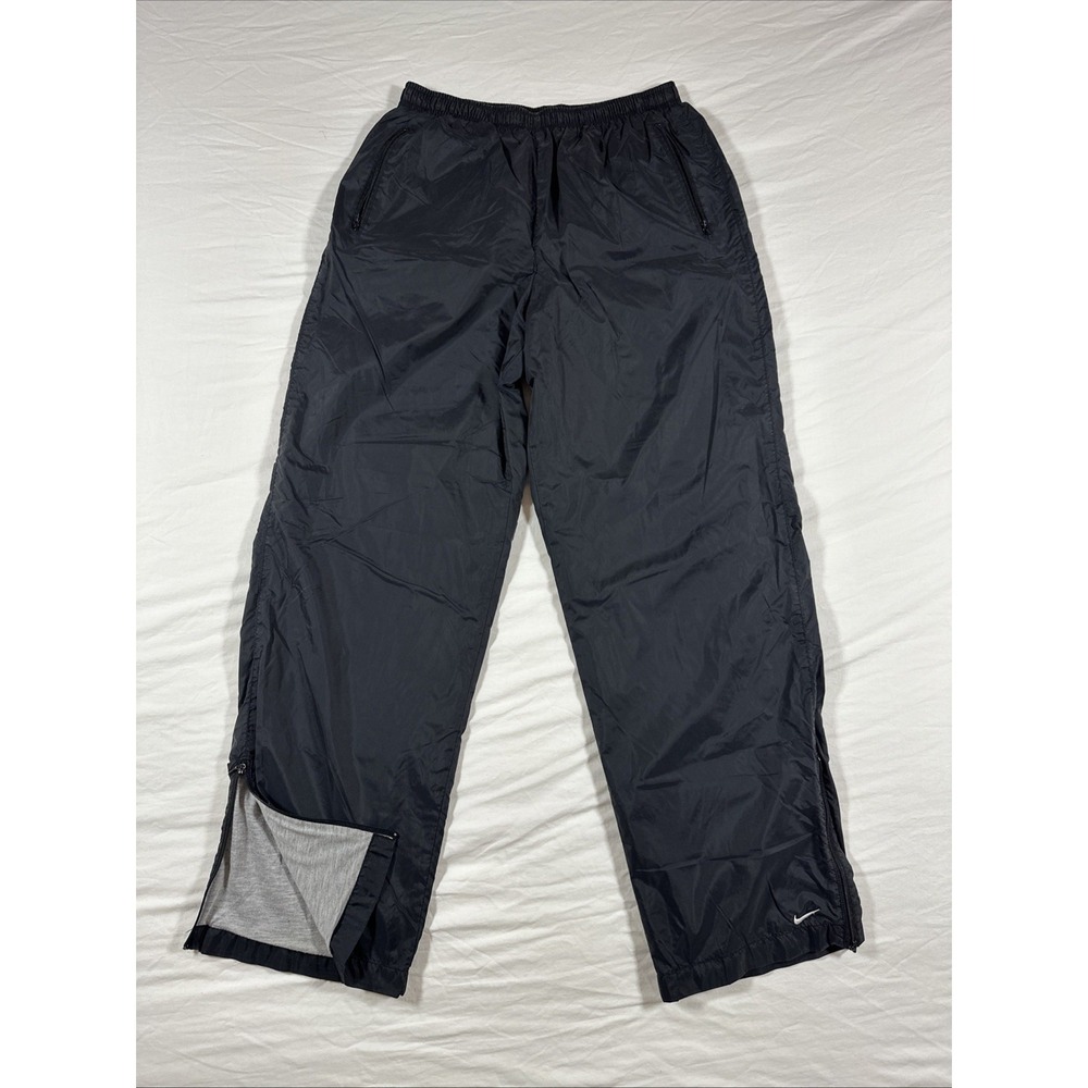VINTAGE Nike Men's Track Pants Sz Large Black Windbreaker Lined Straight Leg 90s